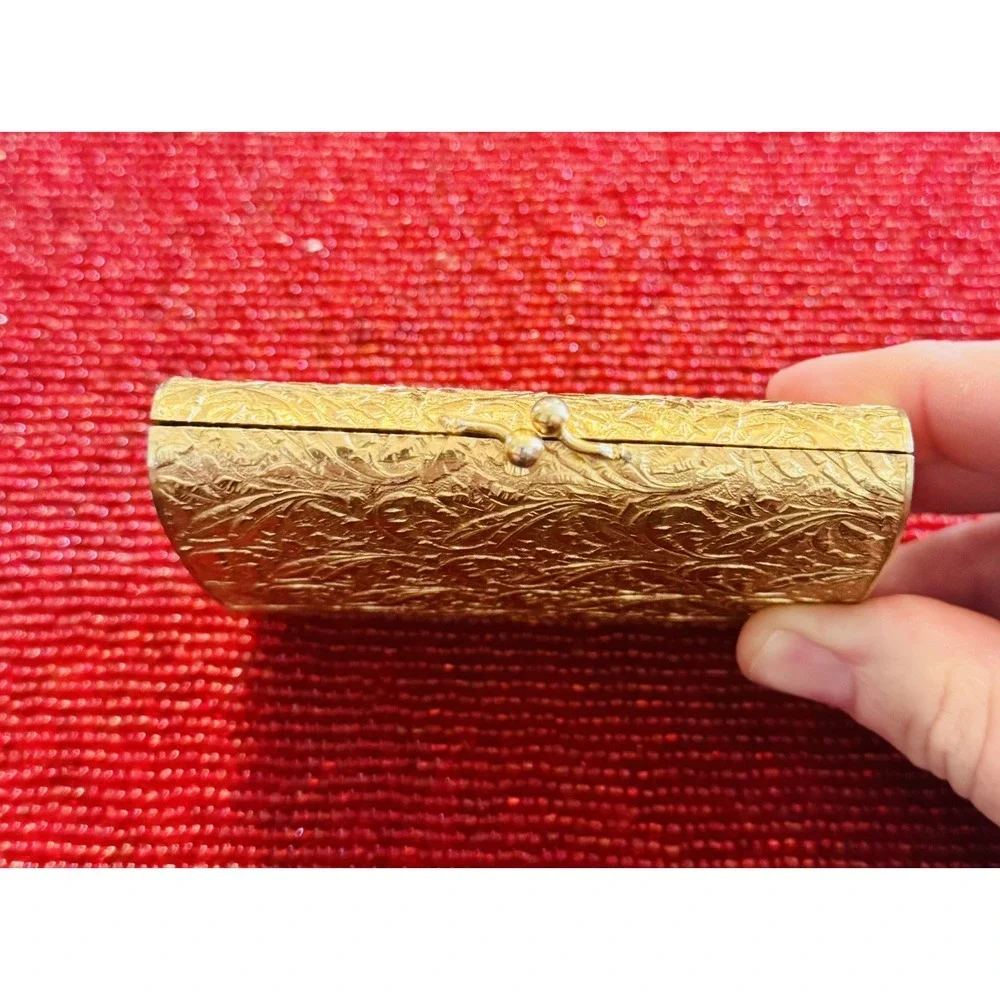 Vintage Gold Tone Engraved Cigarette Case Floral Scroll Pocket Holder Retro
